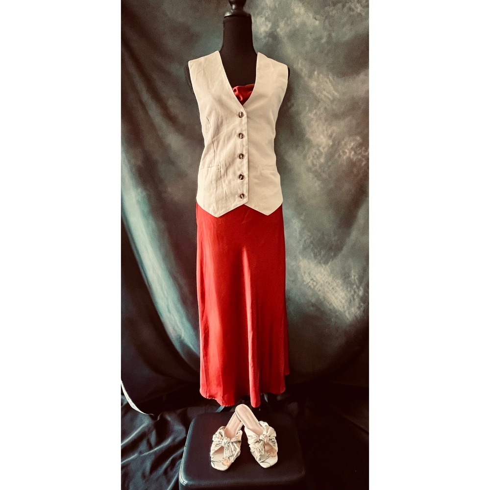 Nicole Miller NY Rust Satin‎ Cowl Neck Slip Dress Midi Evening Party Size Medium - Picture 7 of 9